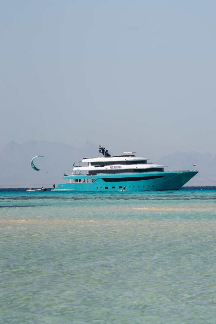 The Olympia with the Red Sea mountains in the background