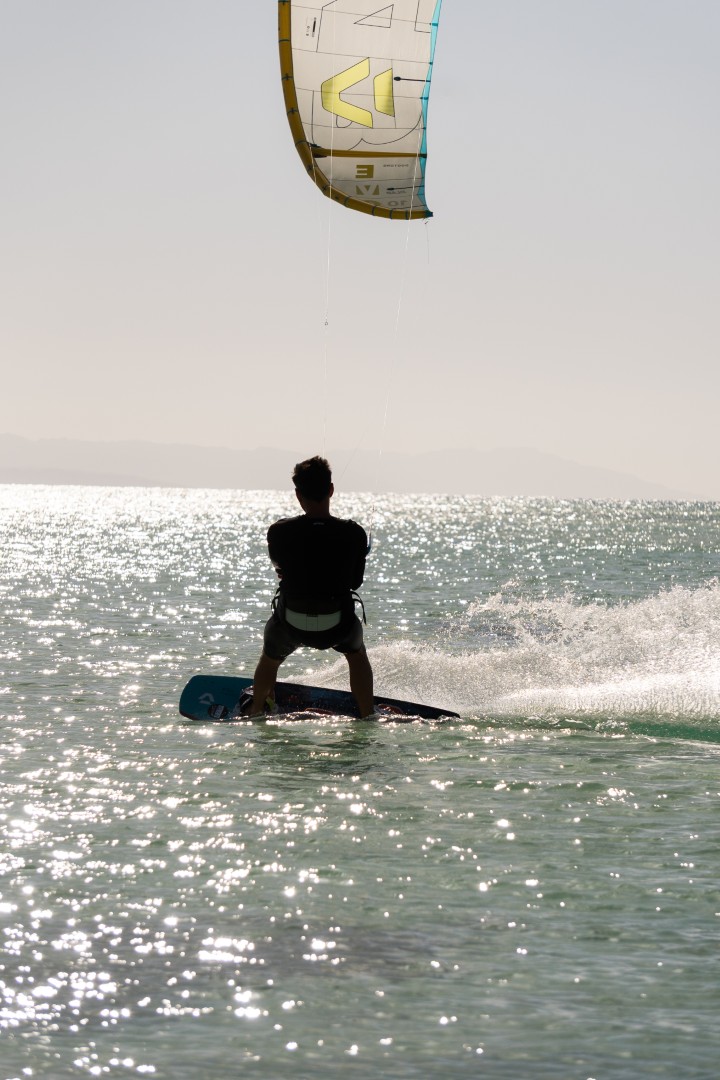 Rider sailing against the light in the Red Sea